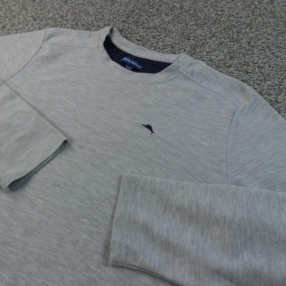 Tommy Bahama Sweater Mens XL Gray Heather Waffle Knit Crewneck‎ Pullover Thermal